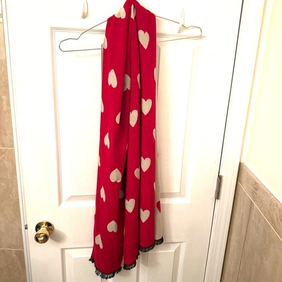 New Steve Madden Long Red Taupe Heart Scarf Wrap Shawl With Tags - Picture 6 of 11